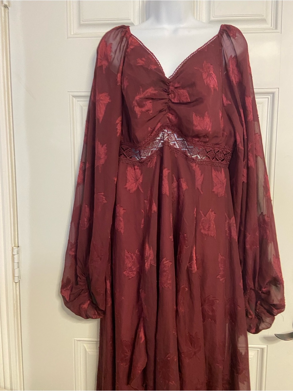 D5- JOY FOLIE Burgundy Ethereal Whimsical GODDESS Boho Asymmetrical Hem Maxi Dre